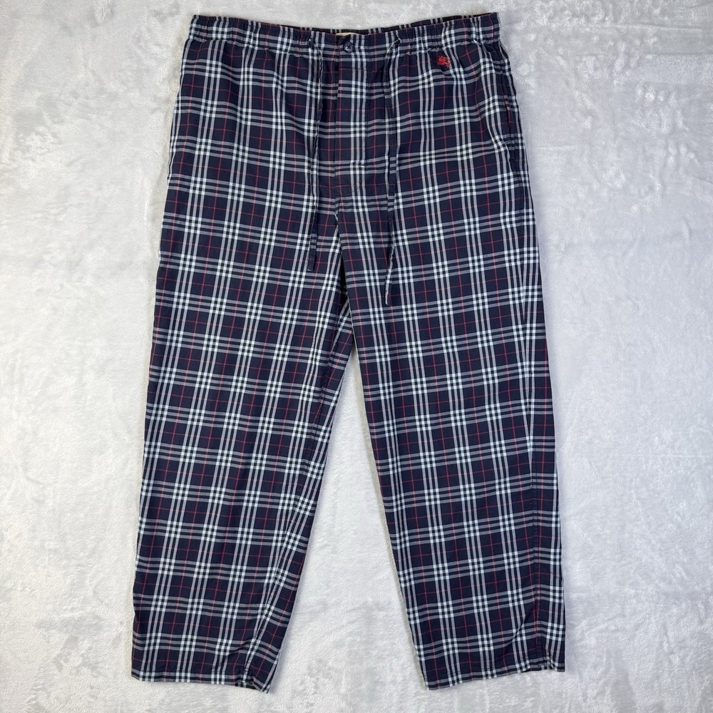 Burberry London Pajama Pants Men's Medium Blue Plaid 100% Cotton Comfort Luxury